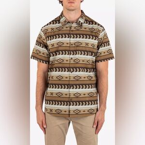 NWT Hurley Men's One and Only Lido Stretch Button Up Short Sleeve T-Shirt Small